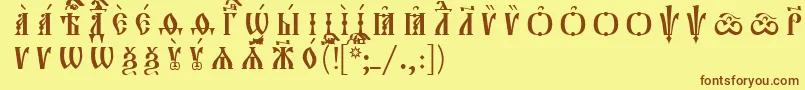 フォントOrthodox.TtUcs8CapsР Р°Р·СЂСЏРґРѕС‡РЅС‹Р№ – 茶色の文字が黄色の背景にあります。